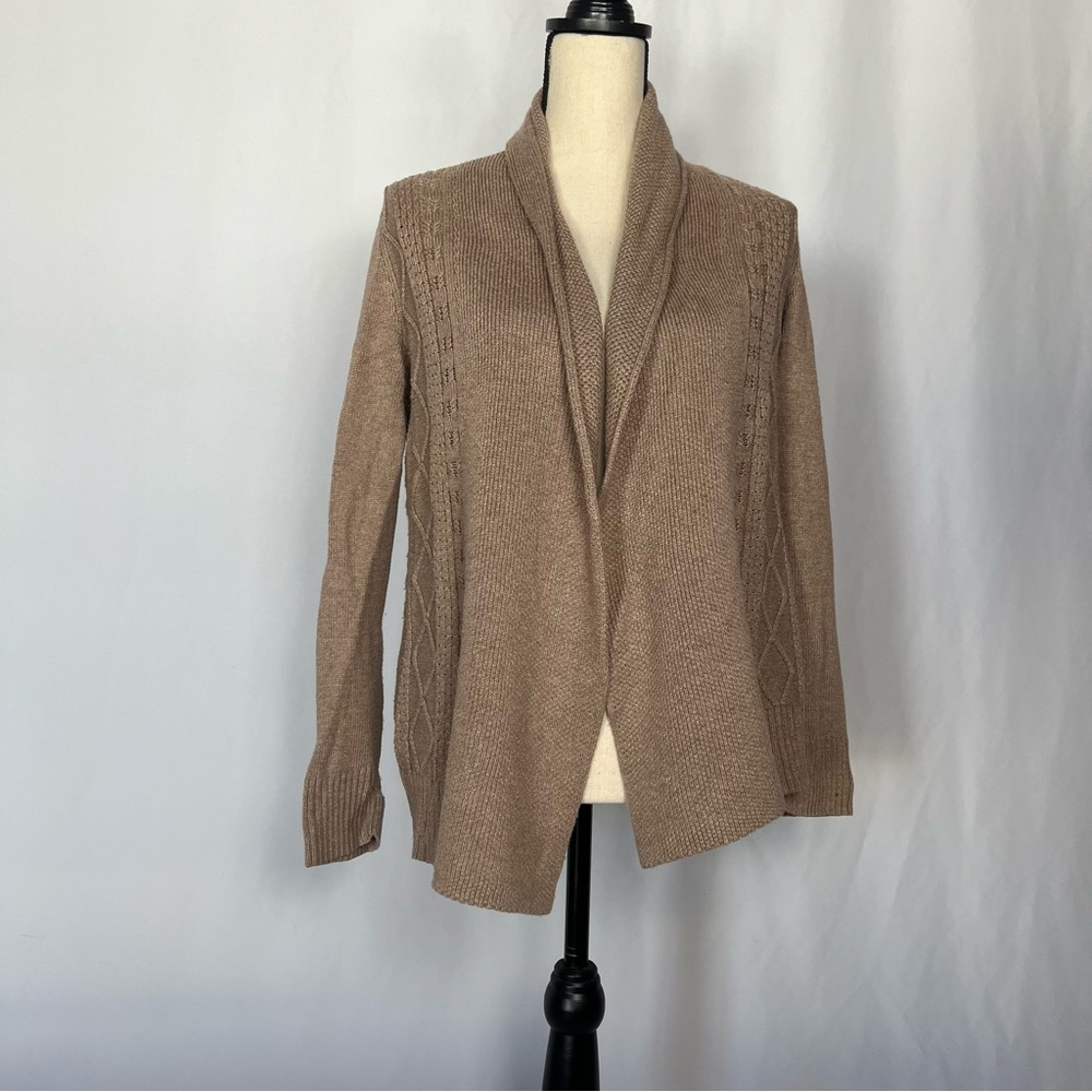 Eddie Bauer Women’s Cable Knit Zip Cardigan Brown Y2K Size Small Vintage